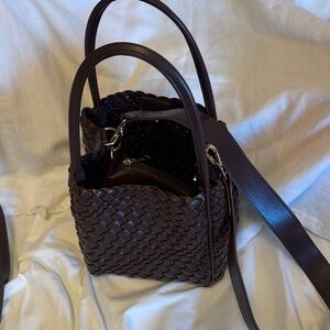 Brown Woven Leather Small Tote